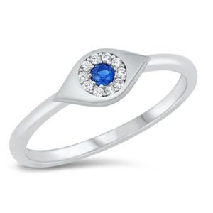 Sterling Silver Rhodium Plated CZ Eye Ring